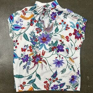 Vintage Rhonda Lee Single Stitch Floral Size Medium Tie Blouse Tee Shirt